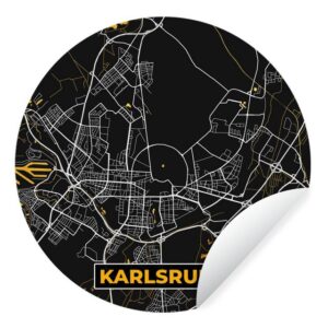 MuchoWow Wandsticker "Karlsruhe - Gold - Stadtplan - Karte - Deutschland" (1 St), Tapetenkreis für Kinderzimmer, Tapetenaufkleber, Rund, Wohnzimmer