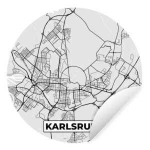 MuchoWow Wandsticker "Karlsruhe - Karte - Stadtplan - Deutschland" (1 St), Tapetenkreis für Kinderzimmer, Tapetenaufkleber, Rund, Wohnzimmer