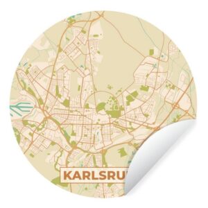 MuchoWow Wandsticker "Karlsruhe - Stadtplan - Vintage - Karte" (1 St), Tapetenkreis für Kinderzimmer, Tapetenaufkleber, Rund, Wohnzimmer