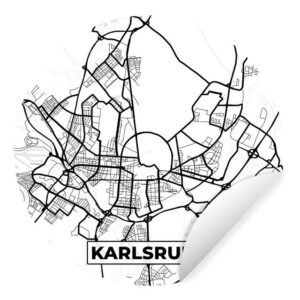 MuchoWow Wandsticker "Karte - Karlsruhe - Karte - Stadtplan" (1 St), Tapetenkreis für Kinderzimmer, Tapetenaufkleber, Rund, Wohnzimmer