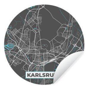MuchoWow Wandsticker "Stadtplan - Karlsruhe - Deutschland - Karte" (1 St), Tapetenkreis für Kinderzimmer, Tapetenaufkleber, Rund, Wohnzimmer