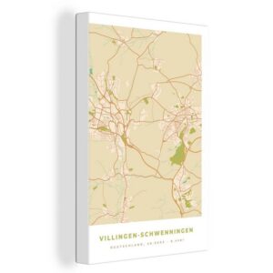 OneMillionCanvasses® Leinwandbild "Karte - Villingen-Schwenningen - Karte - Stadtplan - Vintage", (1 St), Leinwandbild geeignet für alle Wohnbereiche, Gemälde, XXL, großes