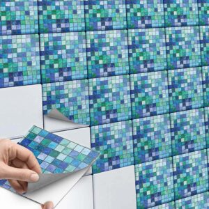 Fliesenaufkleber für Küche & Bad - Mosaik Grün-Blau 10x10 cm / 54 Folien